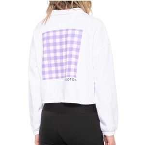 Peloton Women’s Polo Sweatshirt Pullover size L NWT White w/Graphic Back